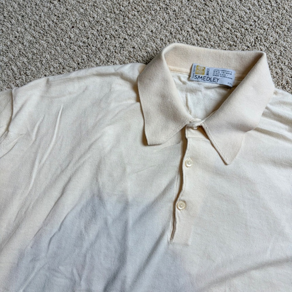 John Smedley Sea Island Cotton Polo Shirt XXL Cream Made in England Mens